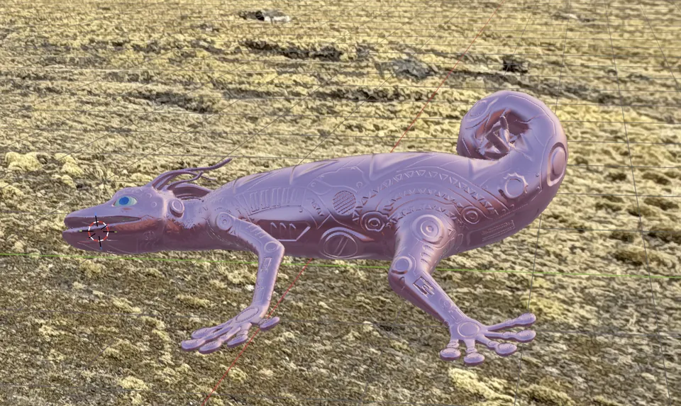 Huk's gecko in purple, on dry ground.